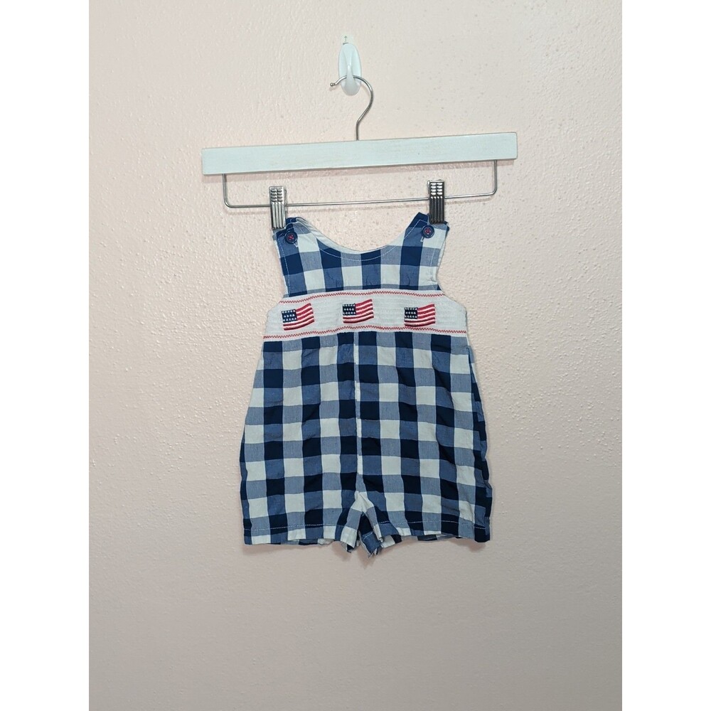 Good Lad Patriotic Flag Smocked Gingham Romper 12 Month - Picture 3 of 9
